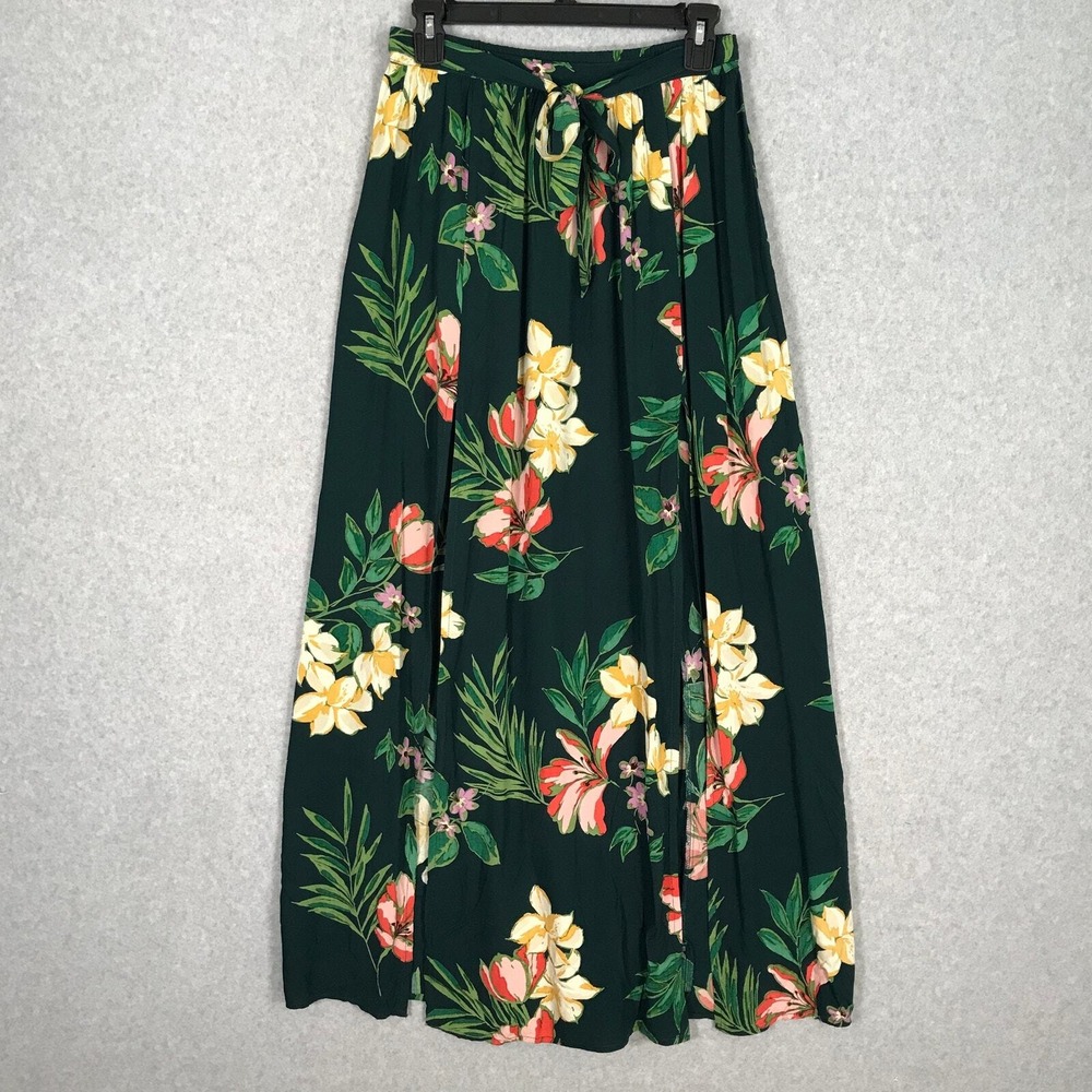 Patrons of Peace Pleated Maxi Skirt Small Dark Green Slit Resort Vacation Cruise
